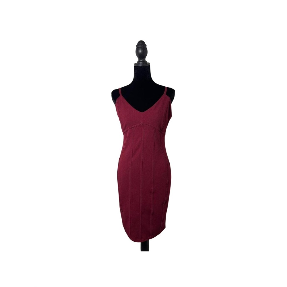 Iris Bodycon Dress Women Size L Burgundy Excellent V-Neck Sleeveless Mini Dress